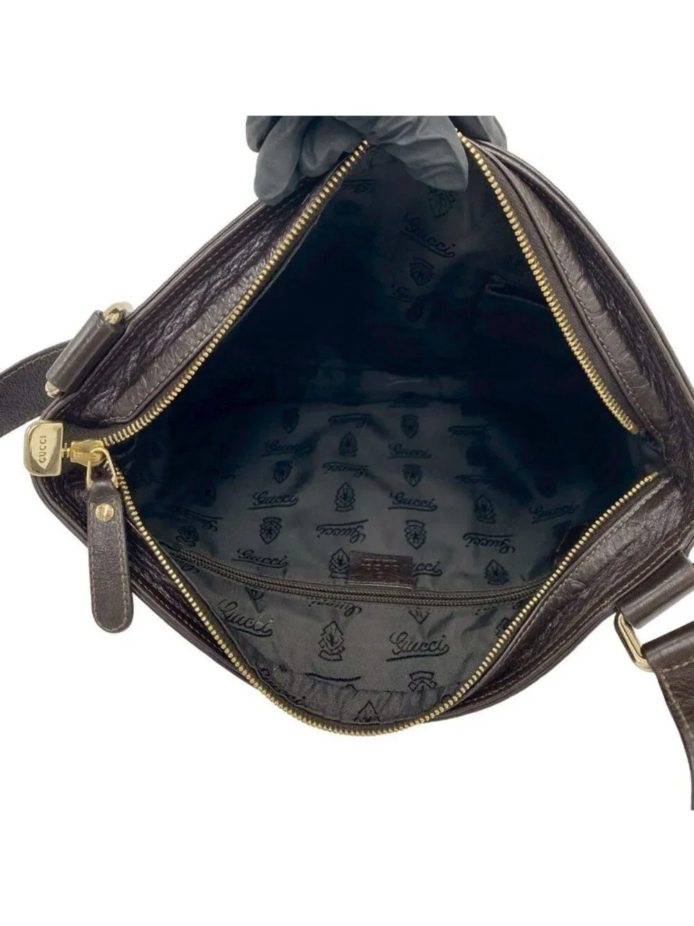 Gucci Guccissima GG Logo Leather Shoulder Bag Crossbody Pochette Brown